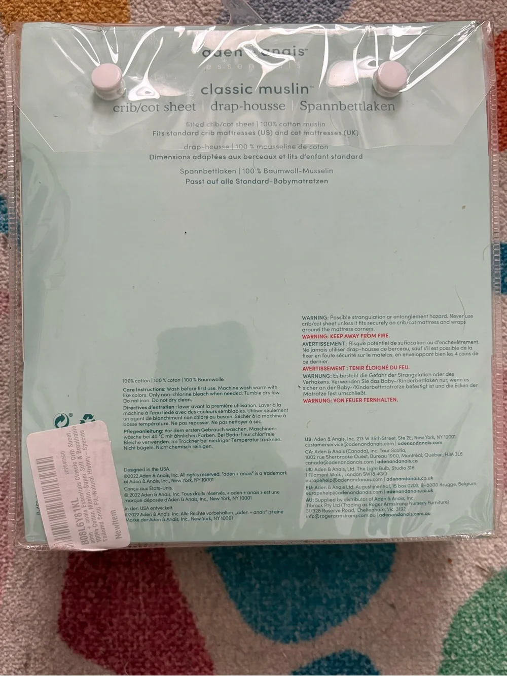 NWT Aden + Anais 100% Cotton Muslim crib sheet